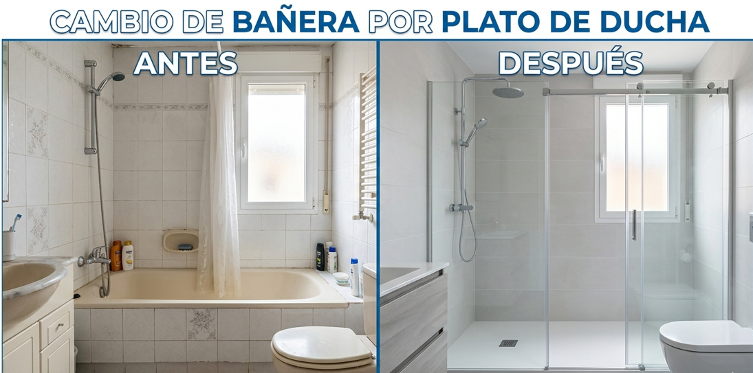 Cambio de bañera por plato de ducha realizado por Solados y Alicatados ReFoMat